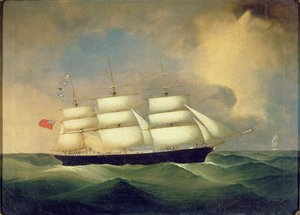 Három árbocos angol vágógép a tengeren alkotó: English School